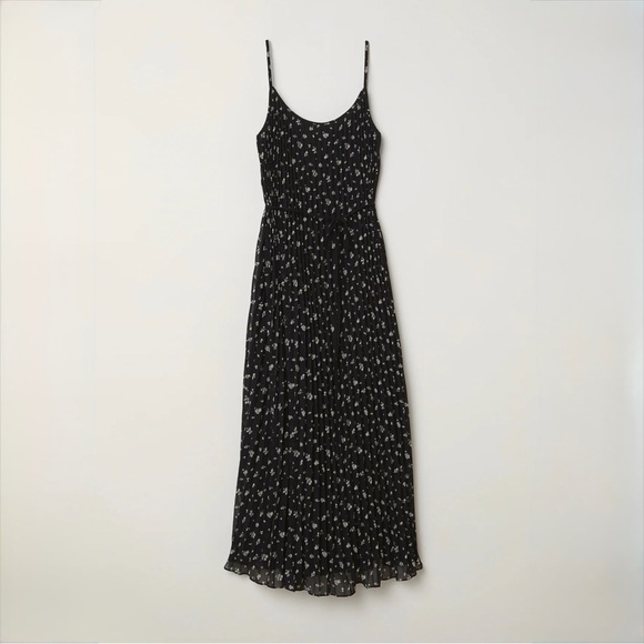 H&M Black Floral Pleated Midi Dress Size XS Spaghetti Strap Lightweight Summer - Picture 11 of 11